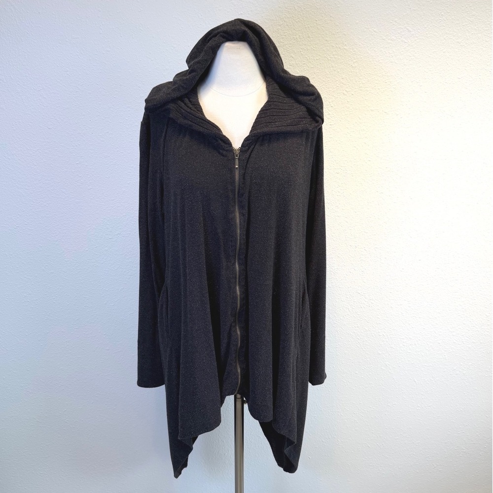 Gershon Bram Dark Gray Full‎ Zip Asymmetric Hoodie Womens Medium Lagenlook